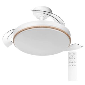 Ventilador de techo con luz led con mando,temporizador, 8 velocidades, aspas retráctiles, 3 temperaturas de luz, CCT Silencioso, Intensidad Regulable