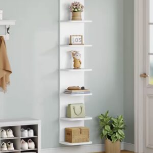 Estante independiente de 7 niveles, estantería de diseño moderno, estantería de pared, estantería independiente para montar en la pared, para estudio, sala de estar, dormitorio, color blanco