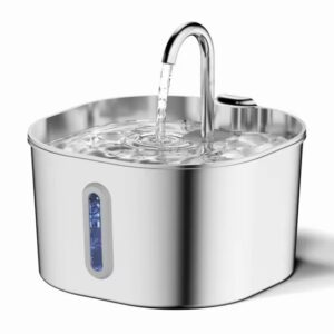 Fuente de agua para gatos de acero inoxidable, 2.2L, dispensador de agua para mascotas con filtro, bebedero para perros y gatos, bomba de agua ultra silenciosa.