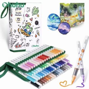 Ohuhu Hilo Series Marcadores de pintura acrílica de tinta directa, punta de pincel, 48 / 72 colores. Marcadores acrílicos con mezcla suave, bolígrafos de pintura acrílica